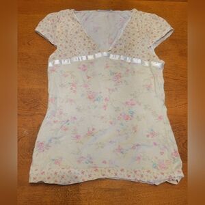 Promod Pastel Floral Shirt With Ribbon Detail | S | French Fashion